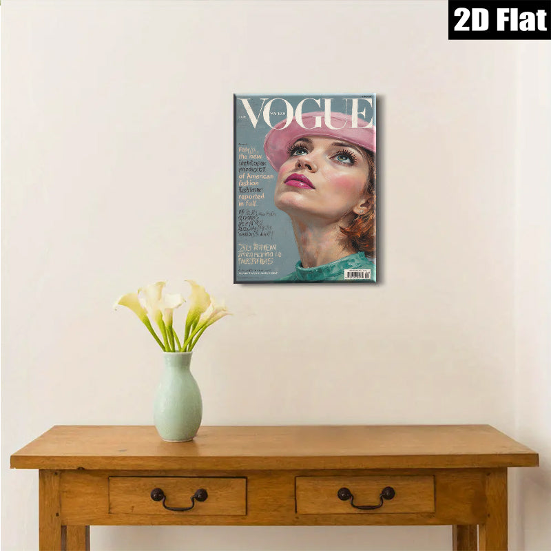 2D flat 1pc Vintage Vogue cover girl portrait wall art bedroom living room gallery wrapped canvas modern farmhouse style