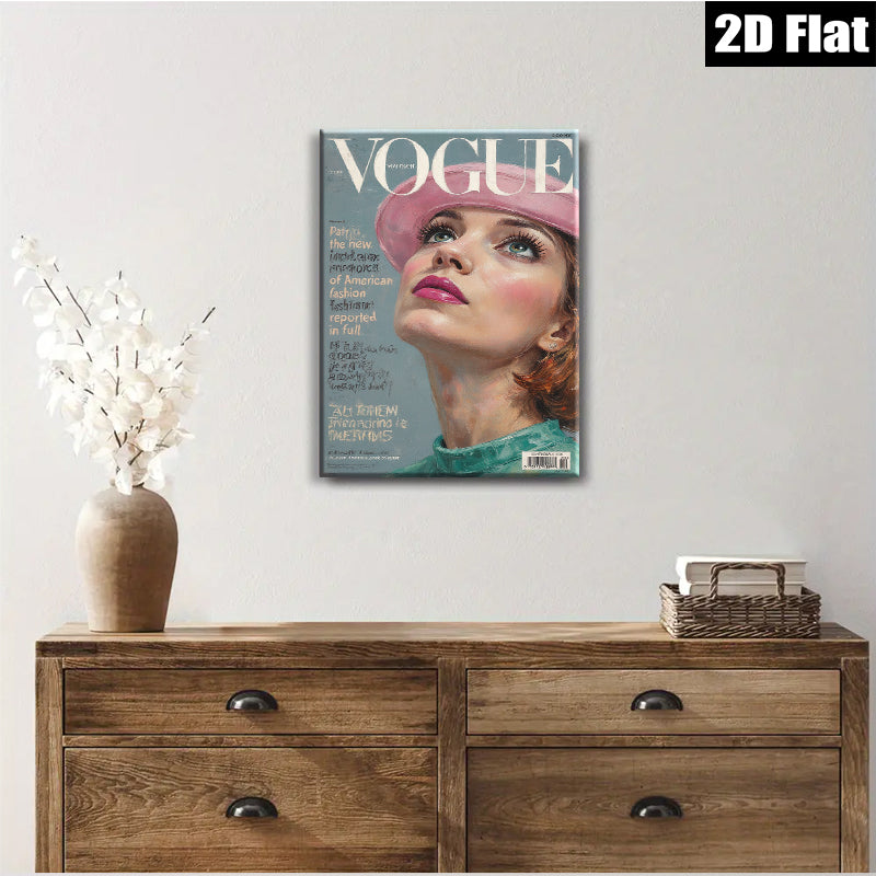 2D flat 1pc Vintage Vogue cover girl portrait wall art bedroom living room gallery wrapped canvas modern farmhouse style