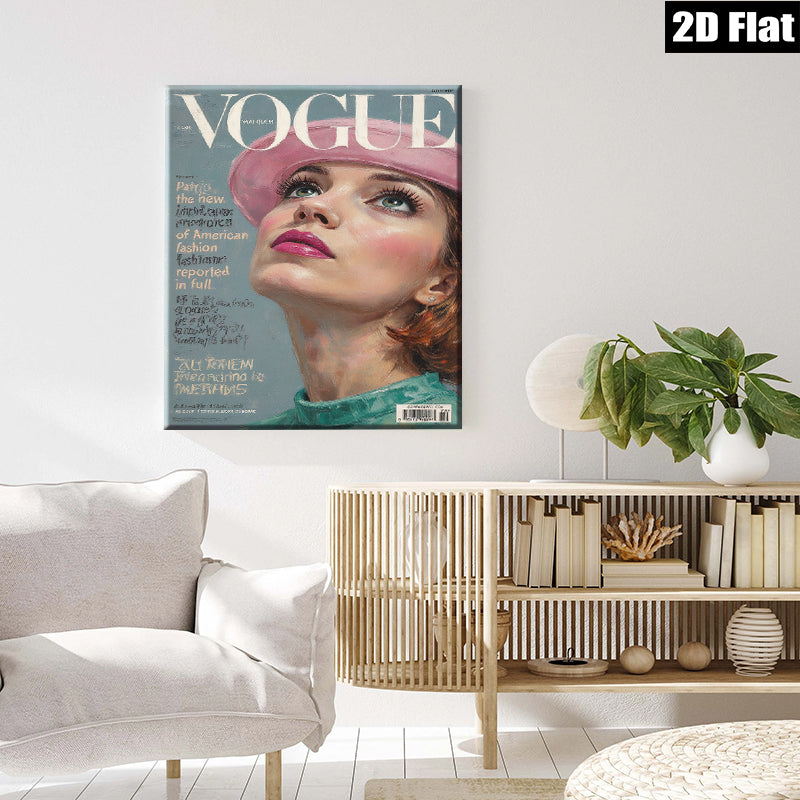2D flat 1pc Vintage Vogue cover girl portrait wall art bedroom living room gallery wrapped canvas modern farmhouse style