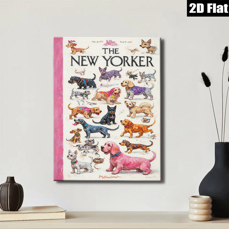 2D flat 1pc Vintage dog illustrations from 1950s magazine cover wall art for living room bedroom gallery wrapped canvas farmhouse style