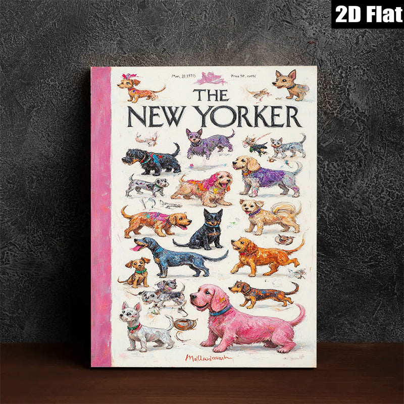 2D flat 1pc Vintage dog illustrations from 1950s magazine cover wall art for living room bedroom gallery wrapped canvas farmhouse style