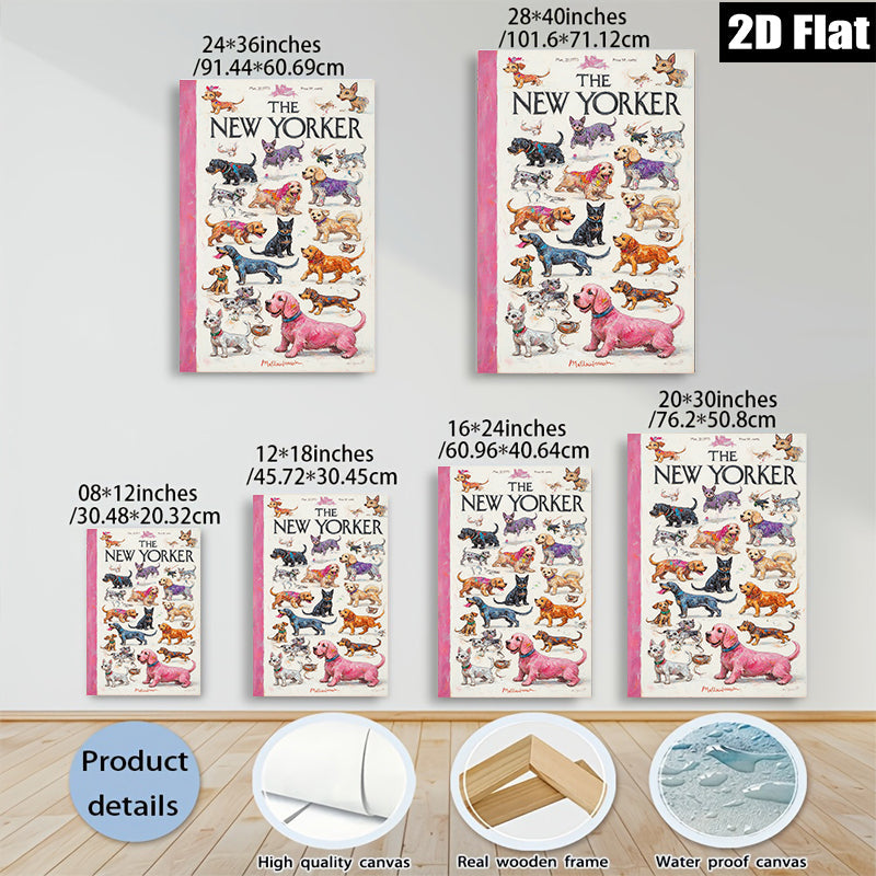 2D flat 1pc Vintage dog illustrations from 1950s magazine cover wall art for living room bedroom gallery wrapped canvas farmhouse style