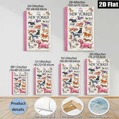 2D flat 1pc Vintage dog illustrations from 1950s magazine cover wall art for living room bedroom gallery wrapped canvas farmhouse style