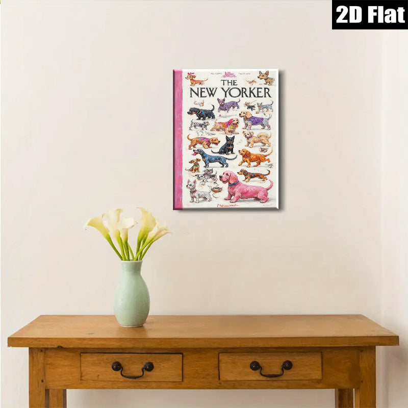 2D flat 1pc Vintage dog illustrations from 1950s magazine cover wall art for living room bedroom gallery wrapped canvas farmhouse style