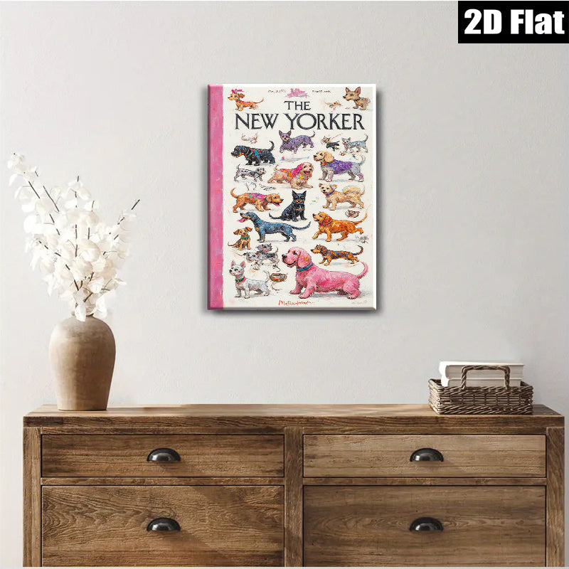 2D flat 1pc Vintage dog illustrations from 1950s magazine cover wall art for living room bedroom gallery wrapped canvas farmhouse style