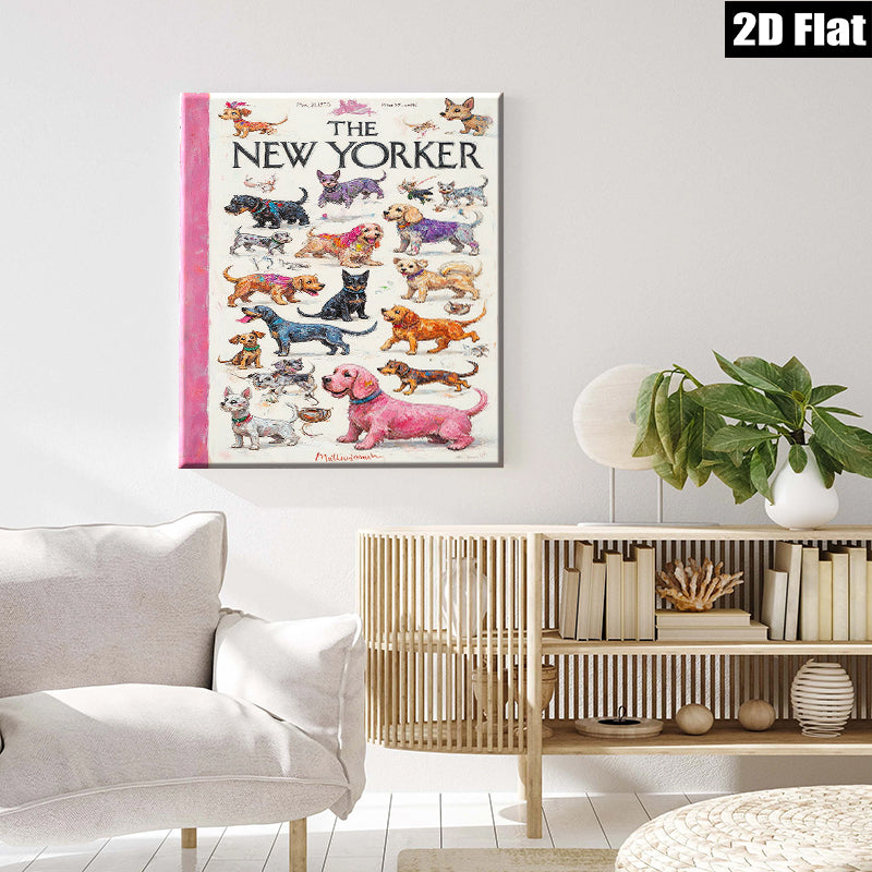 2D flat 1pc Vintage dog illustrations from 1950s magazine cover wall art for living room bedroom gallery wrapped canvas farmhouse style