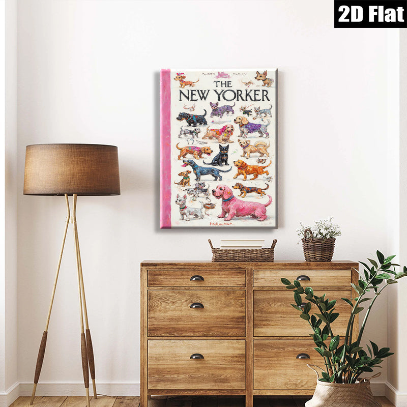 2D flat 1pc Vintage dog illustrations from 1950s magazine cover wall art for living room bedroom gallery wrapped canvas farmhouse style