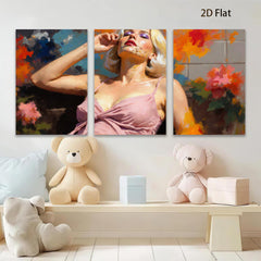 2D flat 1pc Vintage floral portrait lady wall art canvas print bedroom living room modern farmhouse gallery wrapped ready to hang