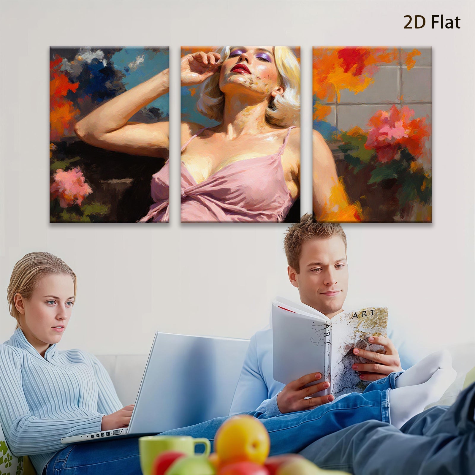 2D flat 1pc Vintage floral portrait lady wall art canvas print bedroom living room modern farmhouse gallery wrapped ready to hang