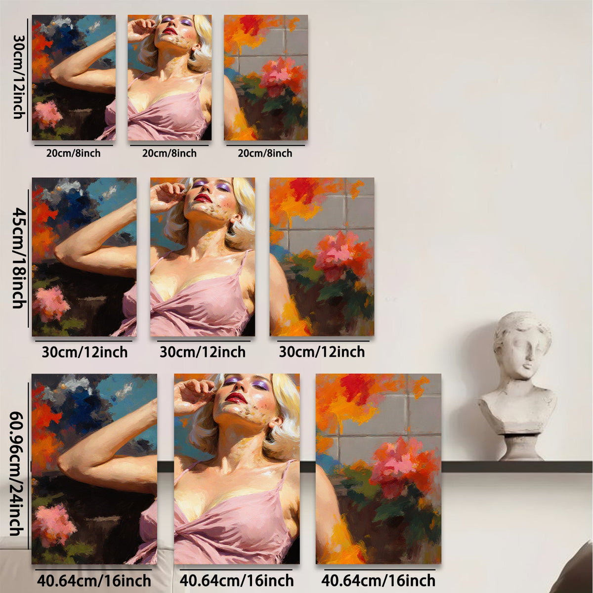 2D flat 1pc Vintage floral portrait lady wall art canvas print bedroom living room modern farmhouse gallery wrapped ready to hang