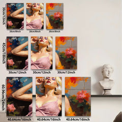 2D flat 1pc Vintage floral portrait lady wall art canvas print bedroom living room modern farmhouse gallery wrapped ready to hang