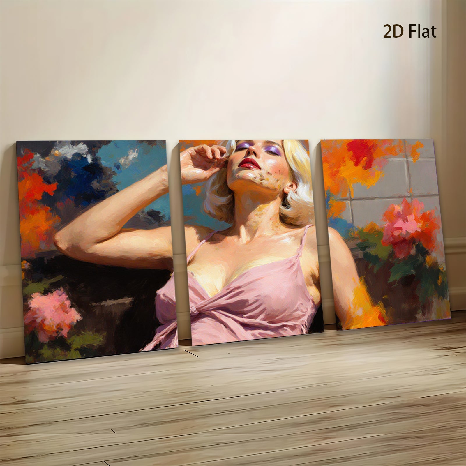 2D flat 1pc Vintage floral portrait lady wall art canvas print bedroom living room modern farmhouse gallery wrapped ready to hang