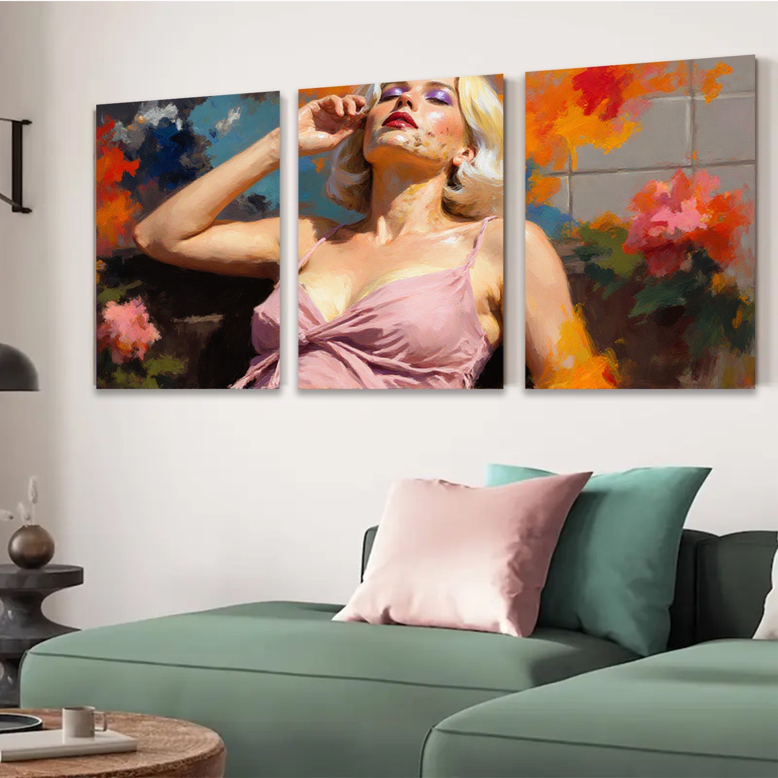 2D flat 1pc Vintage floral portrait lady wall art canvas print bedroom living room modern farmhouse gallery wrapped ready to hang