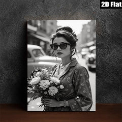 2D flat 1pc Vintage floral woman holding bouquet wall art bedroom living room modern farmhouse gallery wrapped canvas print
