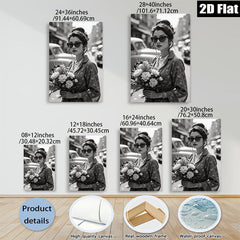 2D flat 1pc Vintage floral woman holding bouquet wall art bedroom living room modern farmhouse gallery wrapped canvas print