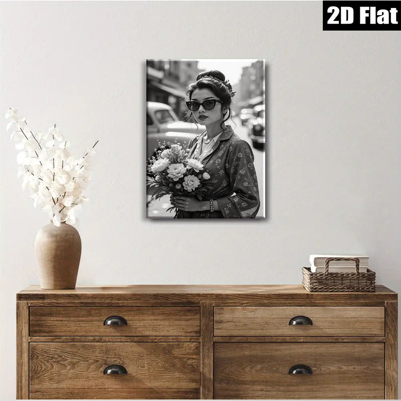 2D flat 1pc Vintage floral woman holding bouquet wall art bedroom living room modern farmhouse gallery wrapped canvas print