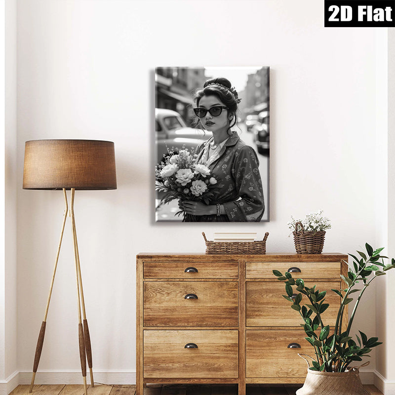 2D flat 1pc Vintage floral woman holding bouquet wall art bedroom living room modern farmhouse gallery wrapped canvas print