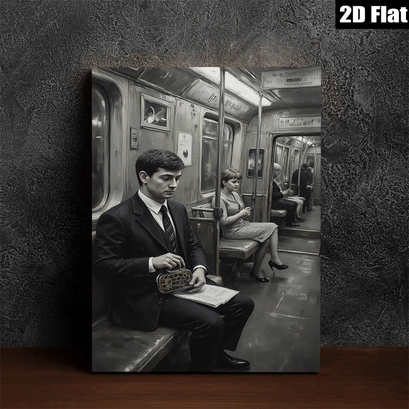 2D flat 1pc Vintage subway scene capturing quiet introspection timeless style gallery wall art bedroom living room modern farmhouse aesthetic