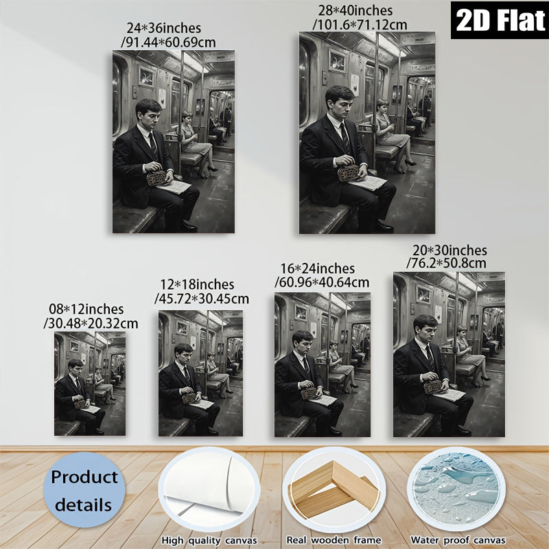 2D flat 1pc Vintage subway scene capturing quiet introspection timeless style gallery wall art bedroom living room modern farmhouse aesthetic