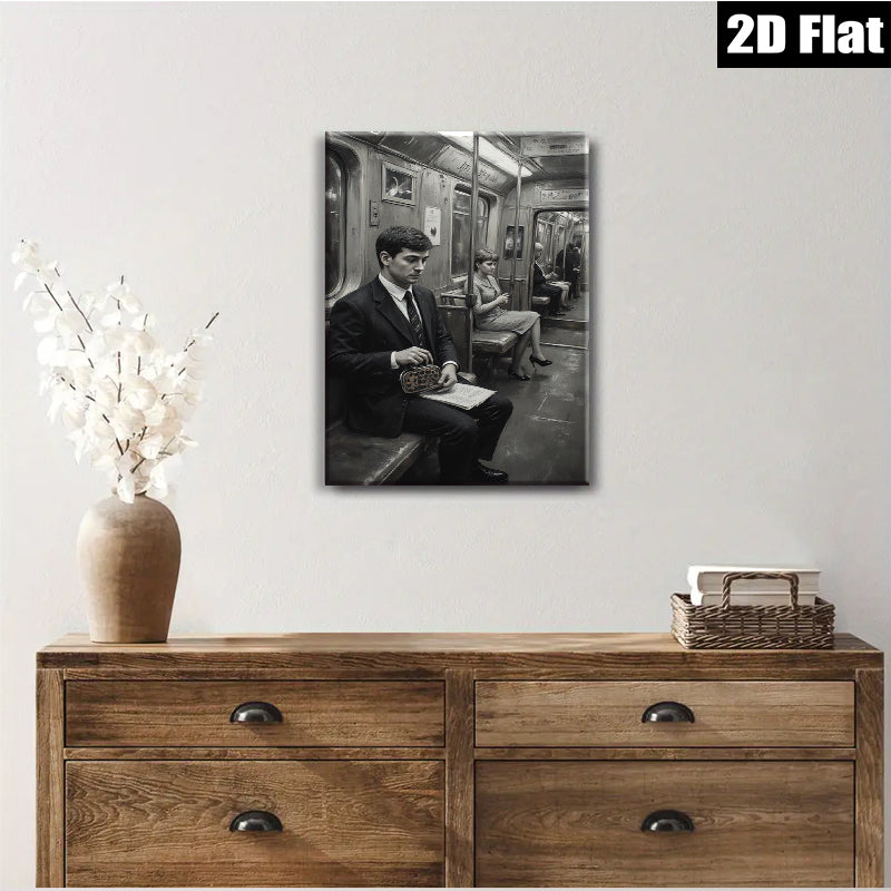 2D flat 1pc Vintage subway scene capturing quiet introspection timeless style gallery wall art bedroom living room modern farmhouse aesthetic