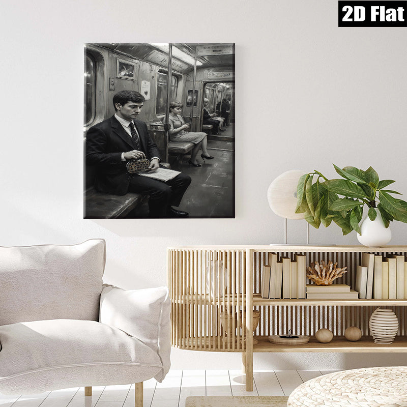2D flat 1pc Vintage subway scene capturing quiet introspection timeless style gallery wall art bedroom living room modern farmhouse aesthetic