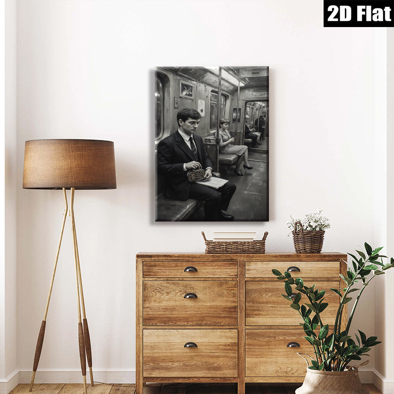 2D flat 1pc Vintage subway scene capturing quiet introspection timeless style gallery wall art bedroom living room modern farmhouse aesthetic