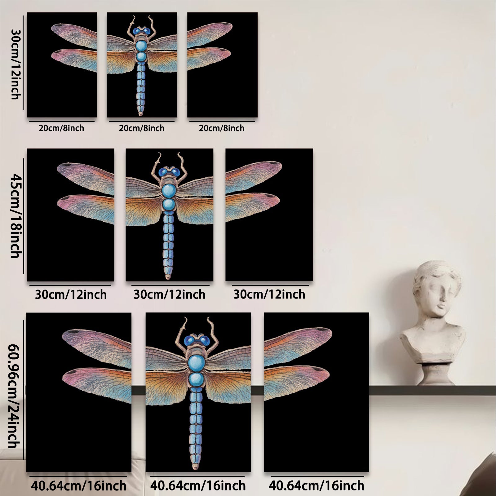 2D flat 1pc Vivid Blue Dragonfly Wall Art Botanical Insect Decor Living Room Bedroom Gallery Wrapped Canvas Prints Modern Farmhouse Aesthetic Home Decor