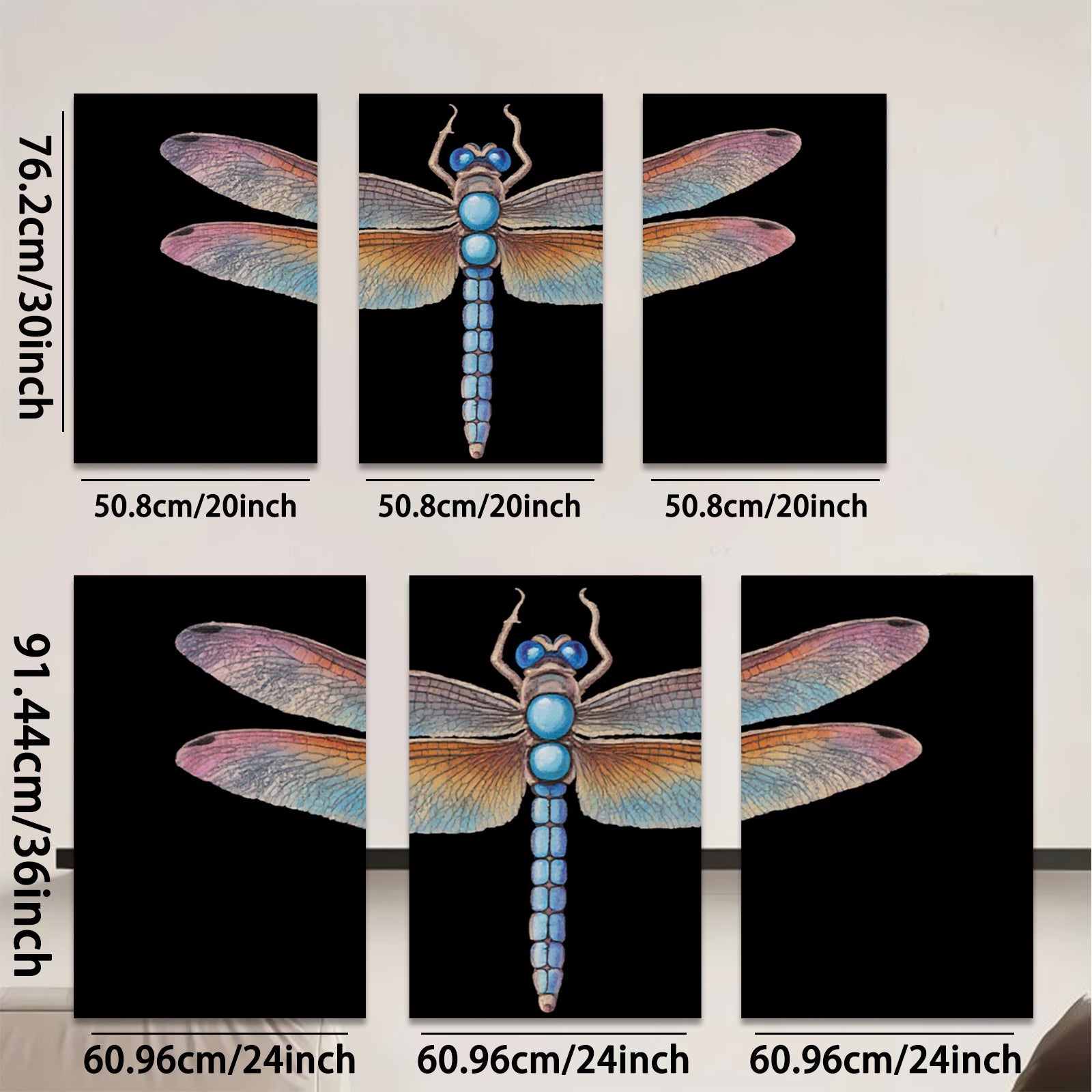 2D flat 1pc Vivid Blue Dragonfly Wall Art Botanical Insect Decor Living Room Bedroom Gallery Wrapped Canvas Prints Modern Farmhouse Aesthetic Home Decor