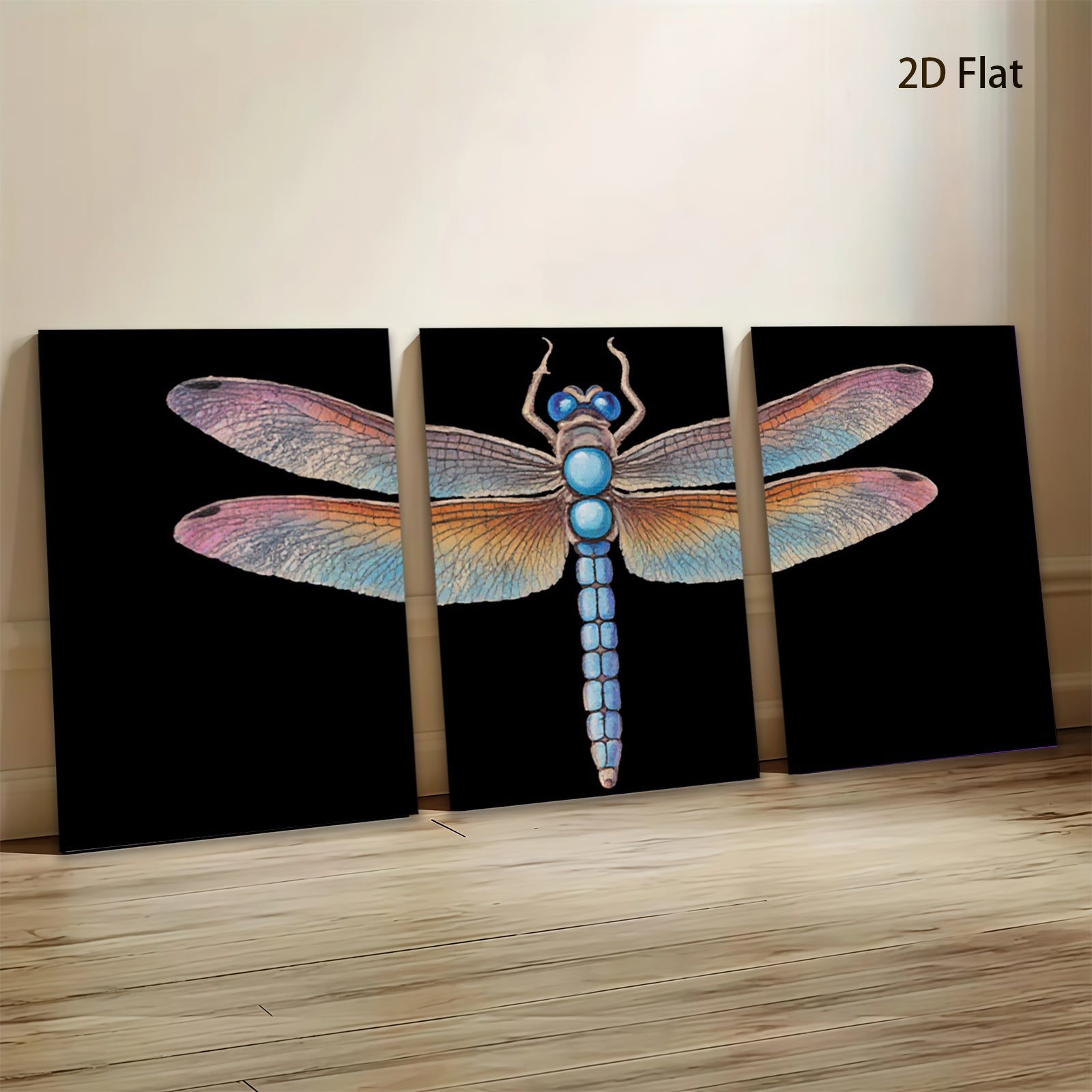 2D flat 1pc Vivid Blue Dragonfly Wall Art Botanical Insect Decor Living Room Bedroom Gallery Wrapped Canvas Prints Modern Farmhouse Aesthetic Home Decor
