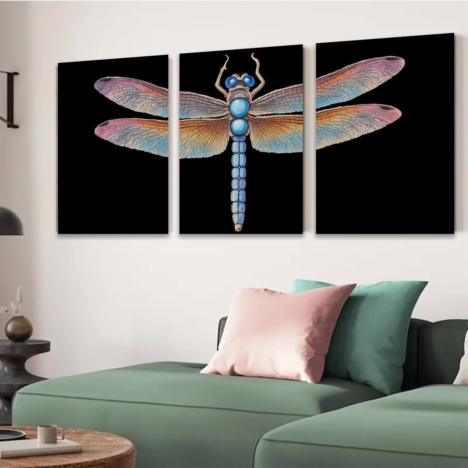 2D flat 1pc Vivid Blue Dragonfly Wall Art Botanical Insect Decor Living Room Bedroom Gallery Wrapped Canvas Prints Modern Farmhouse Aesthetic Home Decor