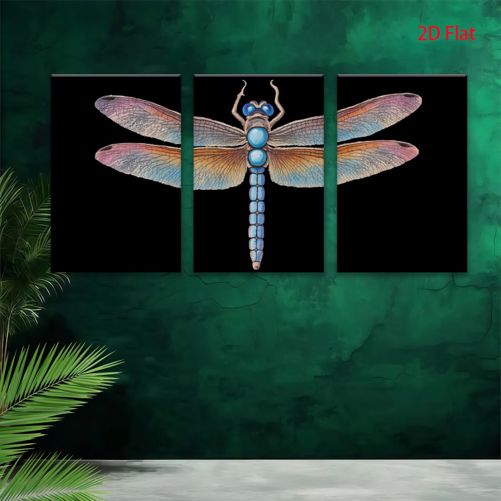 2D flat 1pc Vivid Blue Dragonfly Wall Art Botanical Insect Decor Living Room Bedroom Gallery Wrapped Canvas Prints Modern Farmhouse Aesthetic Home Decor