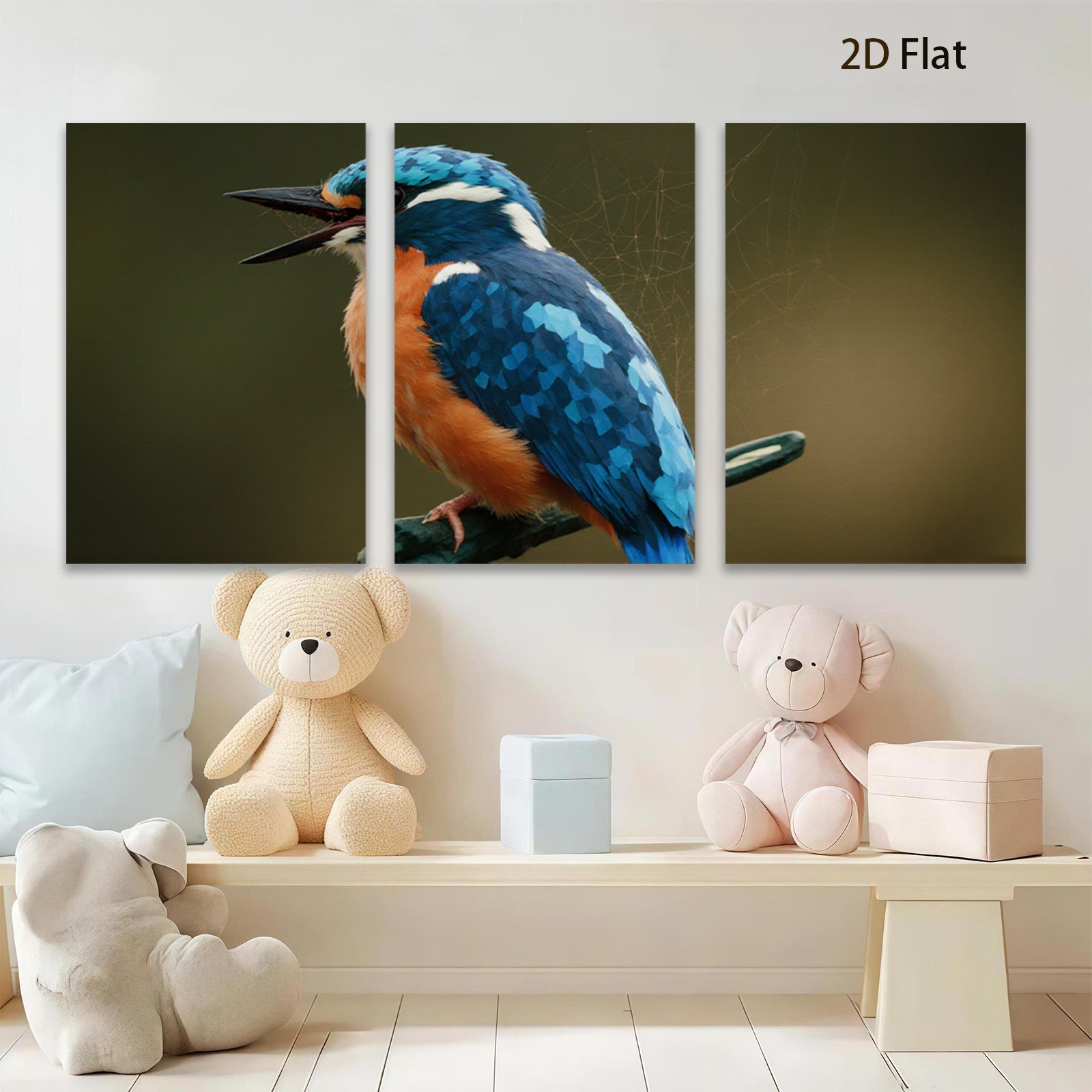 2D flat 1pc Vivid Kingfisher Portrait Wildlife Art Wall Decor Living Room Bedroom Modern Farmhouse Gallery Wrapped Canvas Prints Ready to Hang