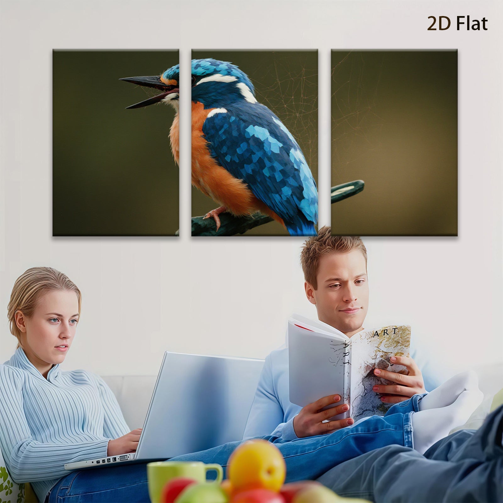 2D flat 1pc Vivid Kingfisher Portrait Wildlife Art Wall Decor Living Room Bedroom Modern Farmhouse Gallery Wrapped Canvas Prints Ready to Hang