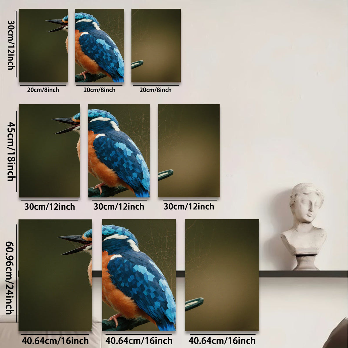 2D flat 1pc Vivid Kingfisher Portrait Wildlife Art Wall Decor Living Room Bedroom Modern Farmhouse Gallery Wrapped Canvas Prints Ready to Hang