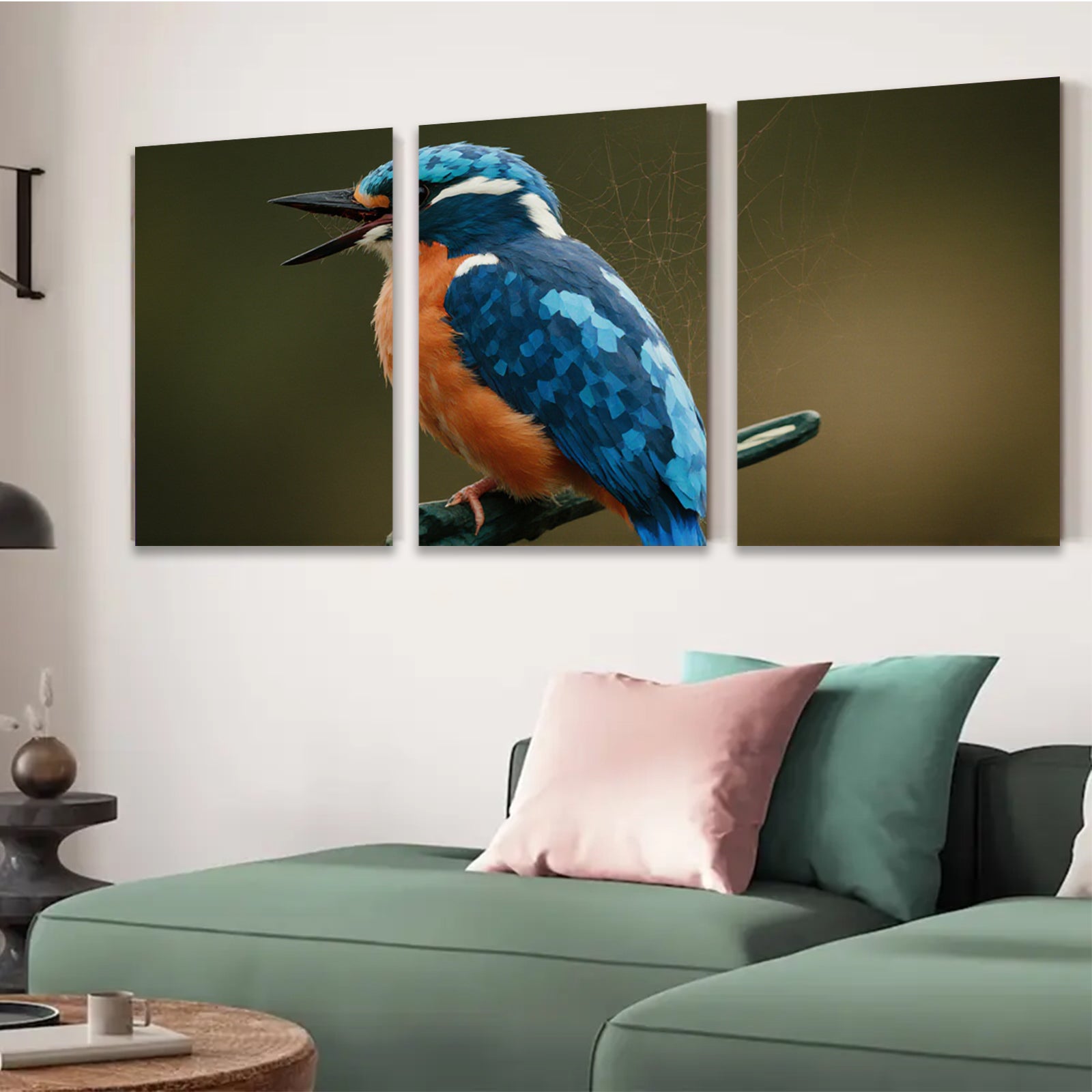 2D flat 1pc Vivid Kingfisher Portrait Wildlife Art Wall Decor Living Room Bedroom Modern Farmhouse Gallery Wrapped Canvas Prints Ready to Hang