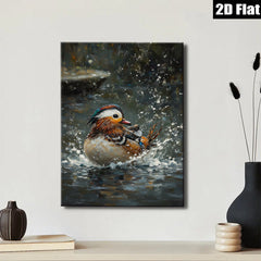 2D flat 1pc Vivid Mandarin Duck Bathing Wildlife Art Canvas Wall Decor for Living Room Bedroom Modern Farmhouse Gallery Wrapped Ready to Hang
