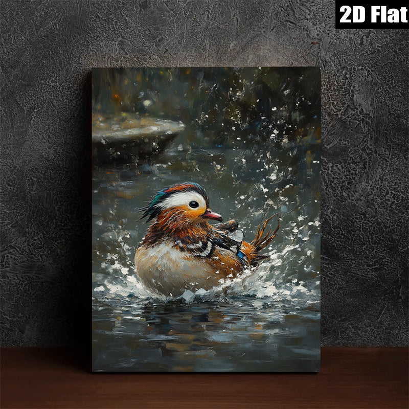2D flat 1pc Vivid Mandarin Duck Bathing Wildlife Art Canvas Wall Decor for Living Room Bedroom Modern Farmhouse Gallery Wrapped Ready to Hang