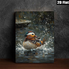 2D flat 1pc Vivid Mandarin Duck Bathing Wildlife Art Canvas Wall Decor for Living Room Bedroom Modern Farmhouse Gallery Wrapped Ready to Hang