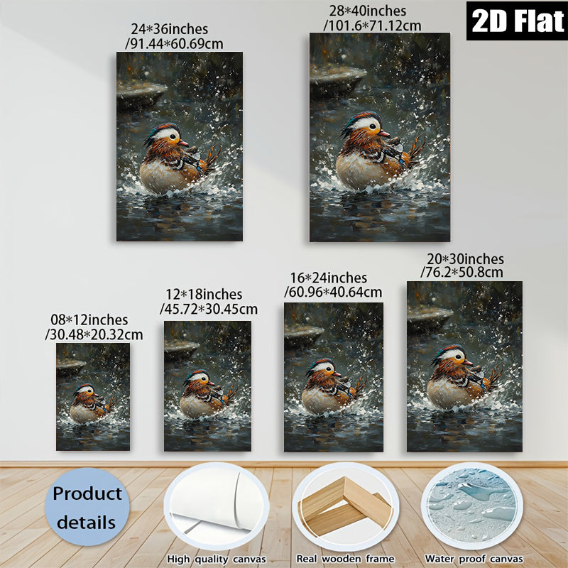 2D flat 1pc Vivid Mandarin Duck Bathing Wildlife Art Canvas Wall Decor for Living Room Bedroom Modern Farmhouse Gallery Wrapped Ready to Hang