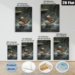 2D flat 1pc Vivid Mandarin Duck Bathing Wildlife Art Canvas Wall Decor for Living Room Bedroom Modern Farmhouse Gallery Wrapped Ready to Hang