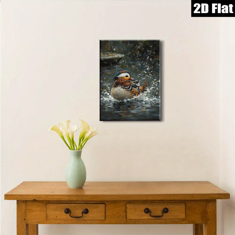 2D flat 1pc Vivid Mandarin Duck Bathing Wildlife Art Canvas Wall Decor for Living Room Bedroom Modern Farmhouse Gallery Wrapped Ready to Hang