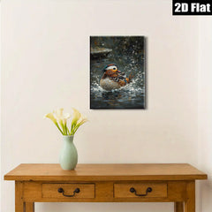 2D flat 1pc Vivid Mandarin Duck Bathing Wildlife Art Canvas Wall Decor for Living Room Bedroom Modern Farmhouse Gallery Wrapped Ready to Hang