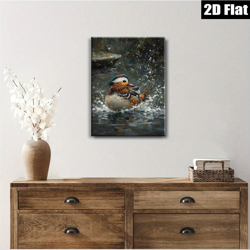 2D flat 1pc Vivid Mandarin Duck Bathing Wildlife Art Canvas Wall Decor for Living Room Bedroom Modern Farmhouse Gallery Wrapped Ready to Hang