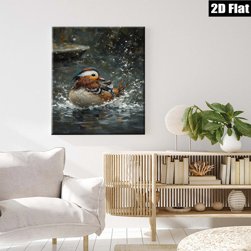 2D flat 1pc Vivid Mandarin Duck Bathing Wildlife Art Canvas Wall Decor for Living Room Bedroom Modern Farmhouse Gallery Wrapped Ready to Hang