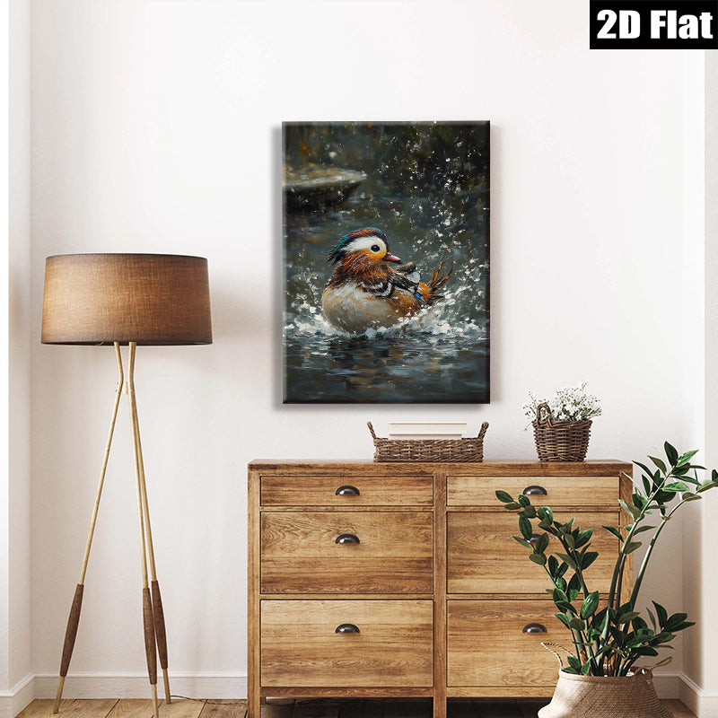 2D flat 1pc Vivid Mandarin Duck Bathing Wildlife Art Canvas Wall Decor for Living Room Bedroom Modern Farmhouse Gallery Wrapped Ready to Hang