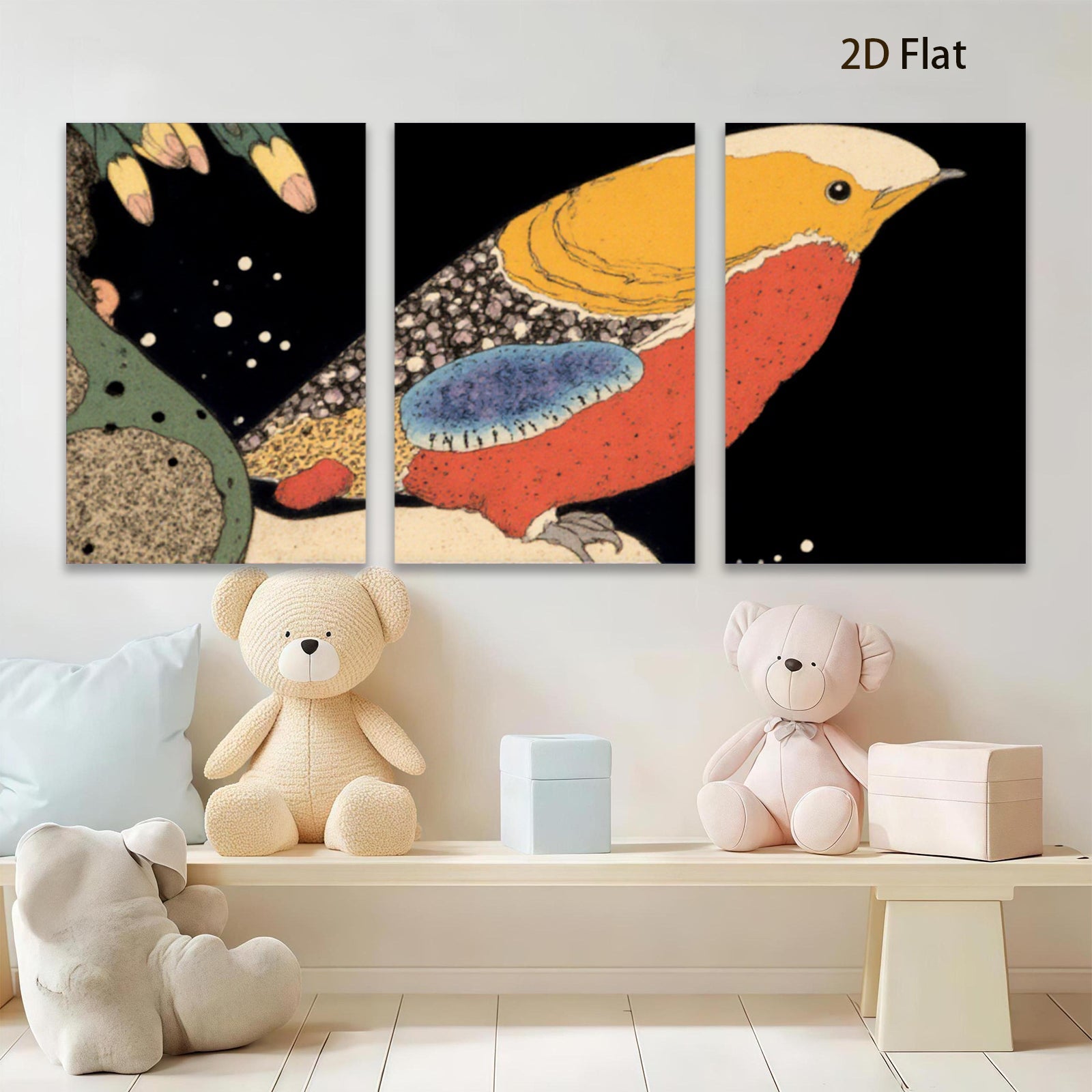 2D flat 1pc Vivid Songbird Perched Amongst Foliage Gallery Wrapped Canvas Wall Art For Living Room Bedroom Home Decor Farmhouse Style Modern Minimalist Artwork