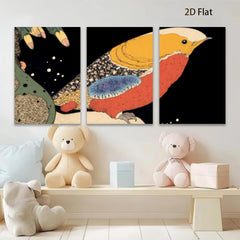 2D flat 1pc Vivid Songbird Perched Amongst Foliage Gallery Wrapped Canvas Wall Art For Living Room Bedroom Home Decor Farmhouse Style Modern Minimalist Artwork