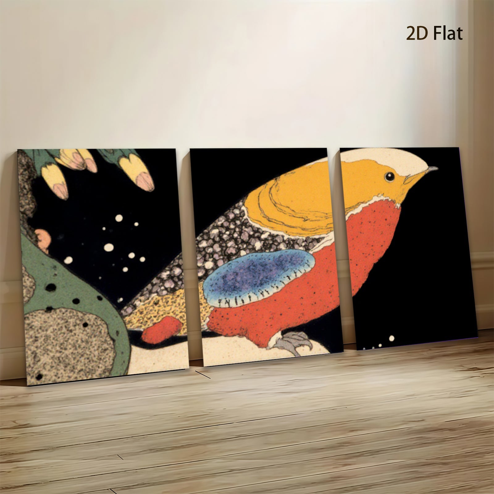 2D flat 1pc Vivid Songbird Perched Amongst Foliage Gallery Wrapped Canvas Wall Art For Living Room Bedroom Home Decor Farmhouse Style Modern Minimalist Artwork