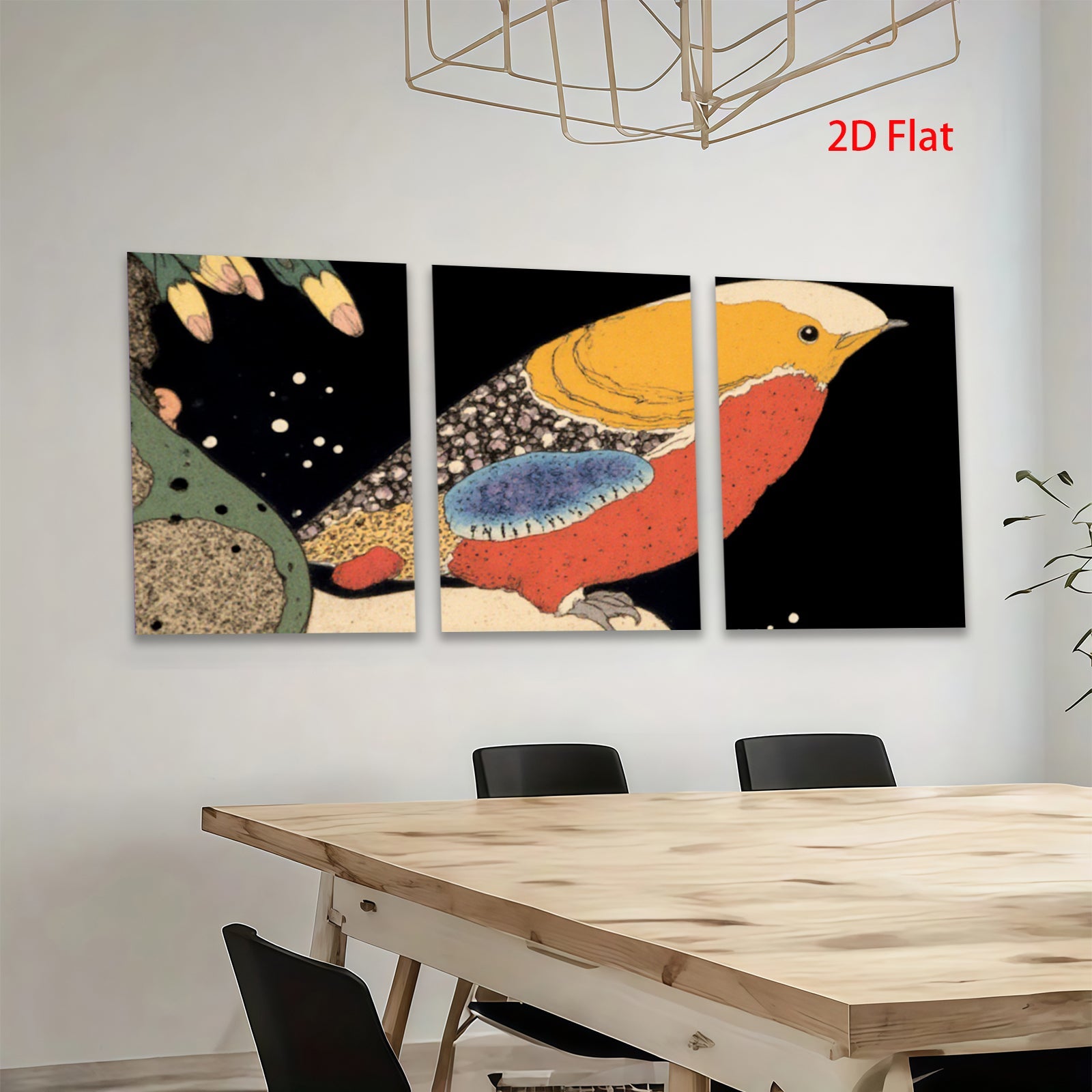 2D flat 1pc Vivid Songbird Perched Amongst Foliage Gallery Wrapped Canvas Wall Art For Living Room Bedroom Home Decor Farmhouse Style Modern Minimalist Artwork