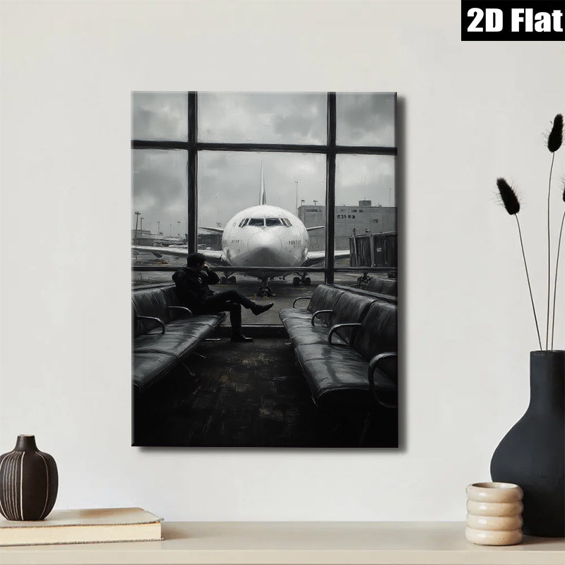 2D flat 1pc Waiting Traveler Airport Scene Modern Wall Art for Living Room Bedroom Office Decor Gallery Wrapped Canvas Prints Home Decoration